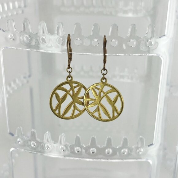 Gold-toned Filigree Dangle Earrings - Picture 3 of 3